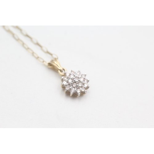 245 - 9ct gold diamond cluster pendant on chain (1.5g)