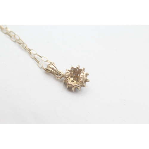 245 - 9ct gold diamond cluster pendant on chain (1.5g)