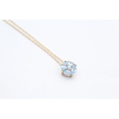 250 - 9ct gold vari-cut blue topaz pendant necklace (1.4g)