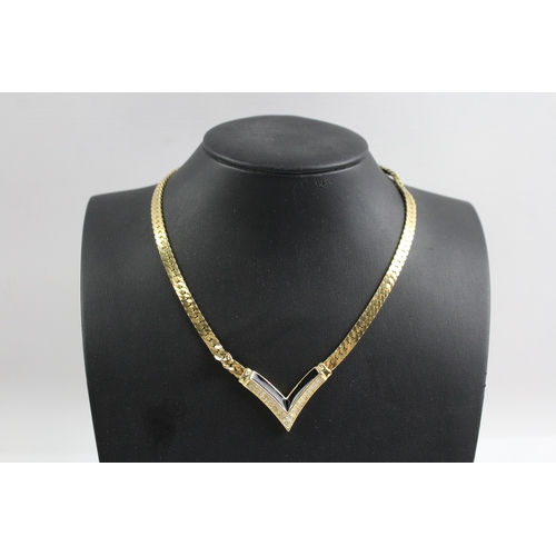 263 - Christian Dior Gold Tone Necklace w/ Enamel, Rhinestone 23g