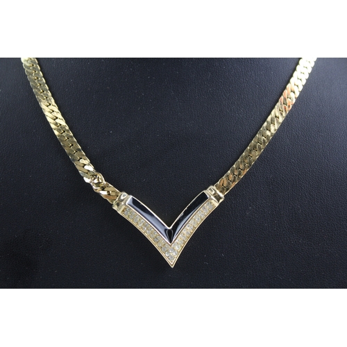 263 - Christian Dior Gold Tone Necklace w/ Enamel, Rhinestone 23g