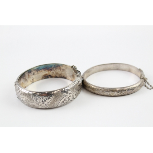 268 - Collection of Sterling Silver Bangles inc. Foliate, Mid Century, Etched x 2 56g