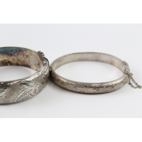 268 - Collection of Sterling Silver Bangles inc. Foliate, Mid Century, Etched x 2 56g