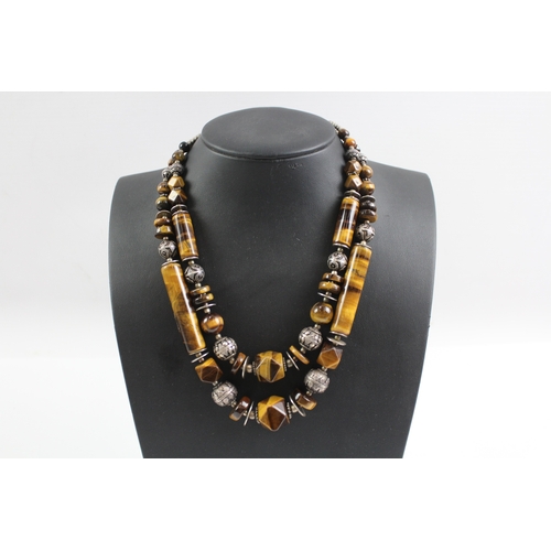 277 - Sterling Silver Multi Strand Tigers Eye Statement Necklace 144g