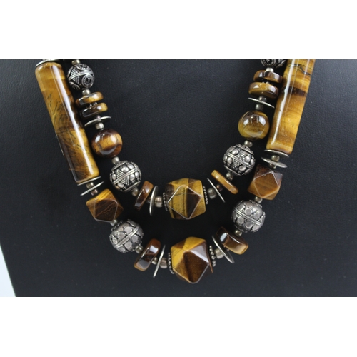 277 - Sterling Silver Multi Strand Tigers Eye Statement Necklace 144g