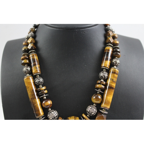 277 - Sterling Silver Multi Strand Tigers Eye Statement Necklace 144g