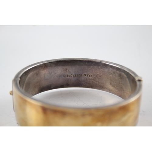 281 - 9ct Gold Fronted Sterling Silver Bangle w/ Etched Design 40g