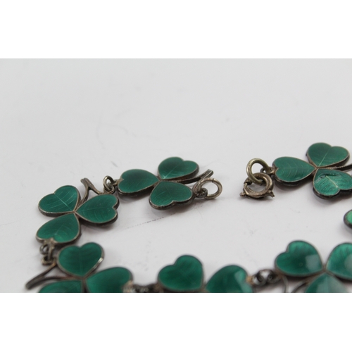 288 - Sterling Silver Enamel Clover Panel Bracelet 19g