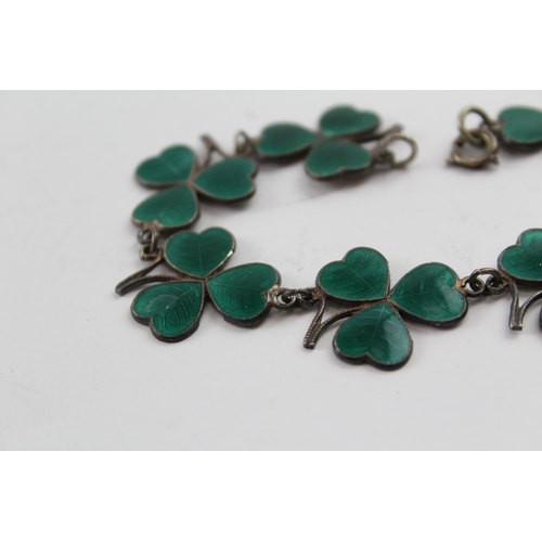 288 - Sterling Silver Enamel Clover Panel Bracelet 19g