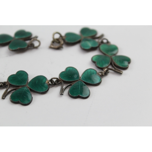 288 - Sterling Silver Enamel Clover Panel Bracelet 19g