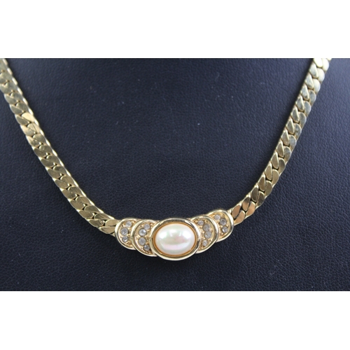 289 - Christian Dior Gold Tone Necklace w/ Rhinestone, Simulated Pearl 20g