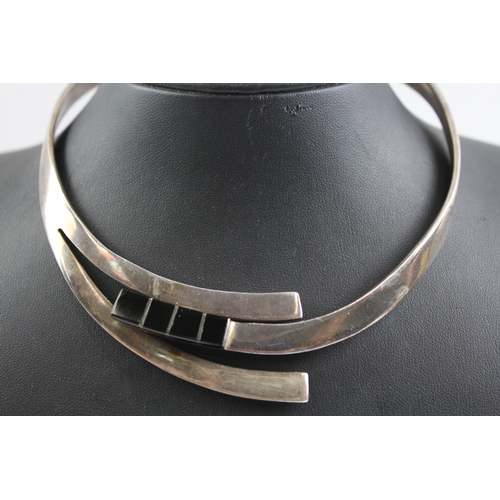 294 - Sterling Silver Modernist Onyx Torque Jewellery Set x 2 152g