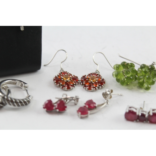 312 - Collection of Sterling Silver Gemstone Earrings inc. Ruby, Peridot x 6 29g