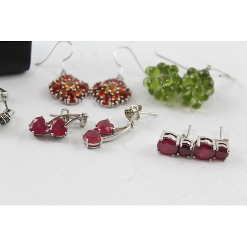 312 - Collection of Sterling Silver Gemstone Earrings inc. Ruby, Peridot x 6 29g