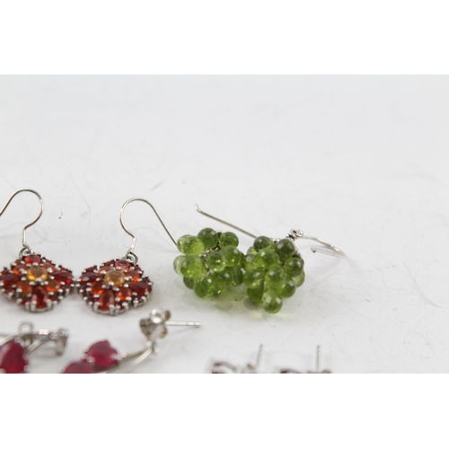 312 - Collection of Sterling Silver Gemstone Earrings inc. Ruby, Peridot x 6 29g