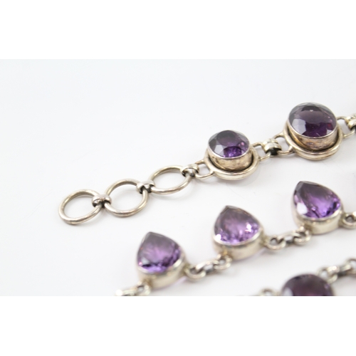 315 - Collection of Sterling Silver Amethyst Jewellery inc. Necklace, Bracelet x 2 99g