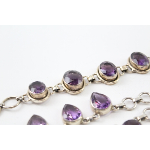 315 - Collection of Sterling Silver Amethyst Jewellery inc. Necklace, Bracelet x 2 99g