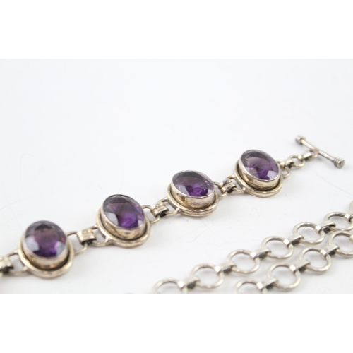 315 - Collection of Sterling Silver Amethyst Jewellery inc. Necklace, Bracelet x 2 99g