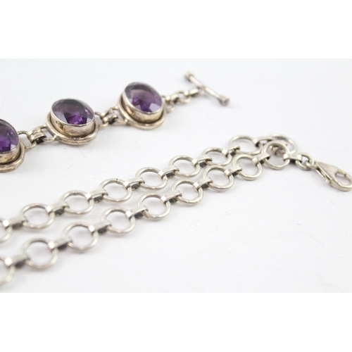 315 - Collection of Sterling Silver Amethyst Jewellery inc. Necklace, Bracelet x 2 99g