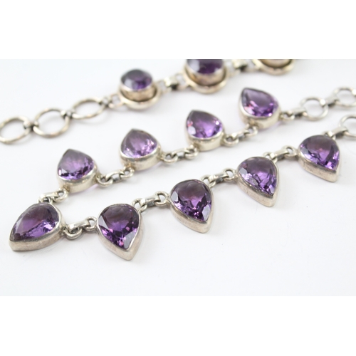 315 - Collection of Sterling Silver Amethyst Jewellery inc. Necklace, Bracelet x 2 99g