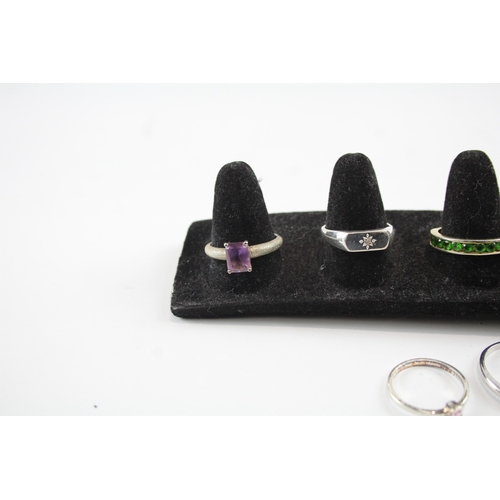 318 - Collection of Sterling Silver Gemstone Rings inc. Emerald, Diopside x 10 27g