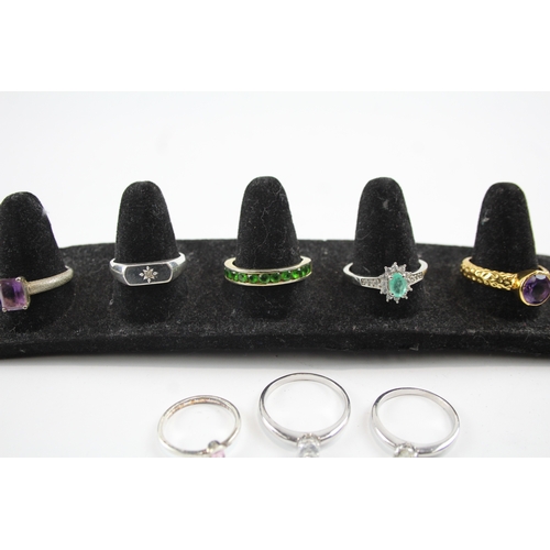 318 - Collection of Sterling Silver Gemstone Rings inc. Emerald, Diopside x 10 27g