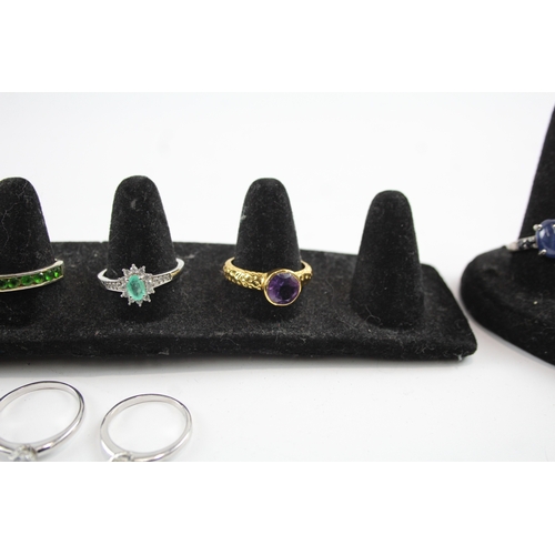 318 - Collection of Sterling Silver Gemstone Rings inc. Emerald, Diopside x 10 27g