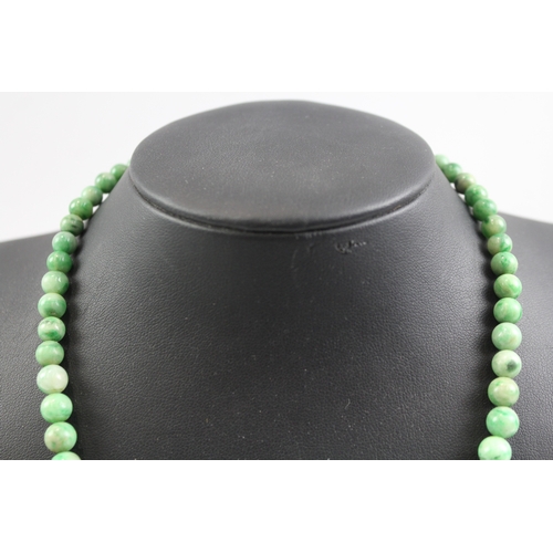 327 - Sterling Silver Clasp Graduated Jade Bead Necklace 40g