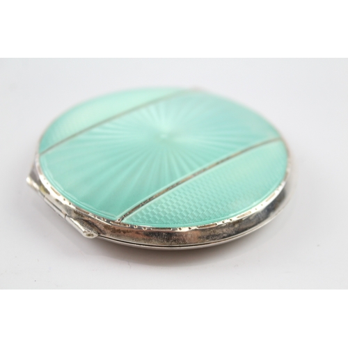 341 - 1953 Birmingham Sterling Silver Guilloche Enamel Ladies Vanity Compact 102g