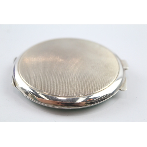 341 - 1953 Birmingham Sterling Silver Guilloche Enamel Ladies Vanity Compact 102g