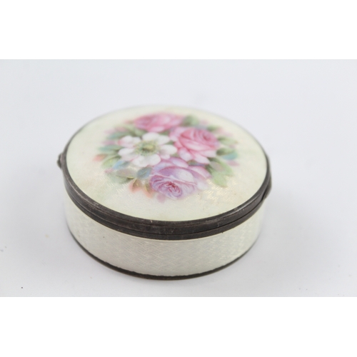 372 - Vintage Stamped .925 Sterling Silver Guilloche Enamel Vanity Trinket Box (39g)