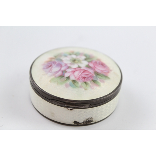 372 - Vintage Stamped .925 Sterling Silver Guilloche Enamel Vanity Trinket Box (39g)