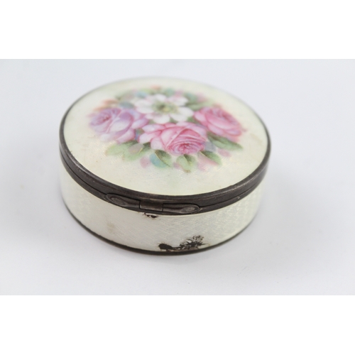 372 - Vintage Stamped .925 Sterling Silver Guilloche Enamel Vanity Trinket Box (39g)