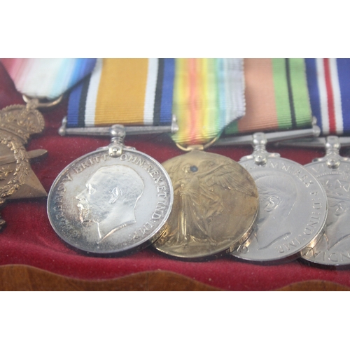 392 - Framed WW1 Navy Long Service Medal Group 1914-15 Trio LSGC 210151 H Heap RN