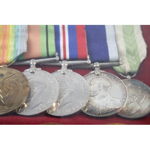 392 - Framed WW1 Navy Long Service Medal Group 1914-15 Trio LSGC 210151 H Heap RN