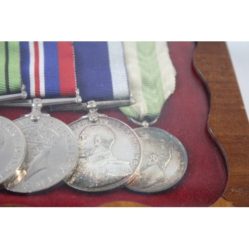 392 - Framed WW1 Navy Long Service Medal Group 1914-15 Trio LSGC 210151 H Heap RN