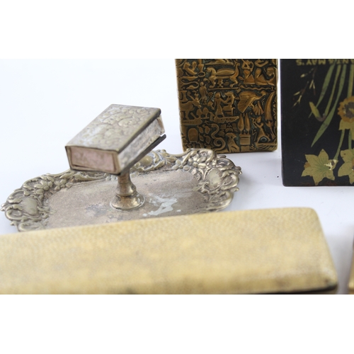 394 - Tobacciana Collectables Inc Silver Plate Match Box Holder, Shagreen Etc