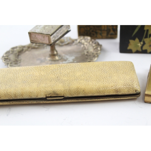 394 - Tobacciana Collectables Inc Silver Plate Match Box Holder, Shagreen Etc