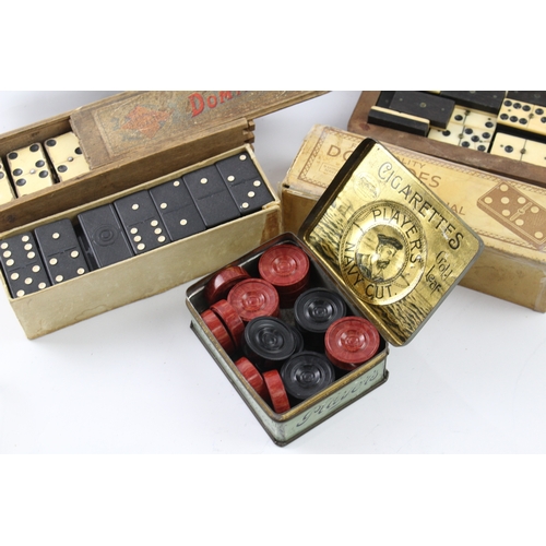 408 - Vintage Antique Dominoes Checkers Boxed