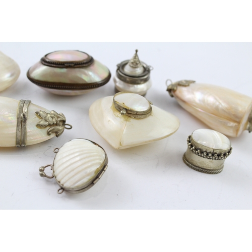 414 - Antique Mother Of Pearl Trinket Pill Snuff Shell Boxes Cases Inc Clasps x 9