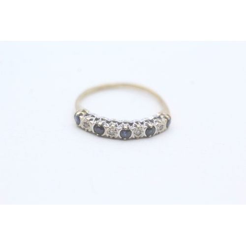 44 - 9ct gold sapphire and diamond alternating row ring (1.1g) Size K 1/2