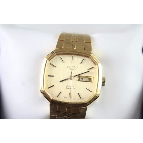 456 - Vintage Rotary Gold Tone Day/Date Watch Automatic WATCH RUNS