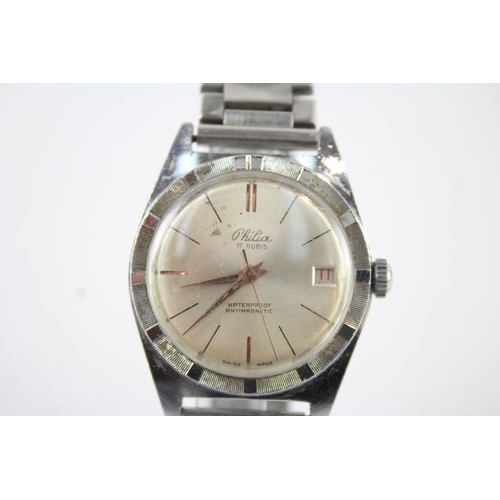 467 - Men's Vintage Philia Stainless Steel Watch Hand-Wind WATCH RUNS