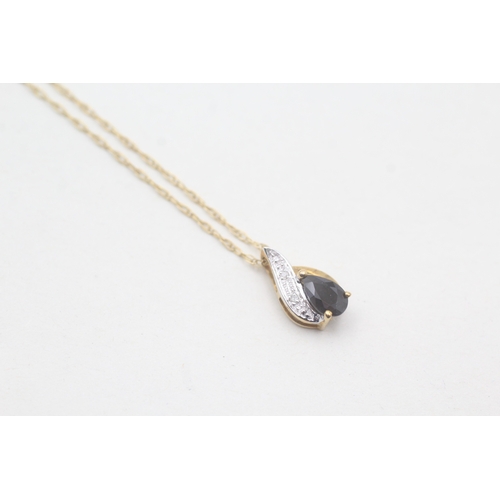 47 - 9ct gold sapphire and diamond set pendant necklace (1.2g)