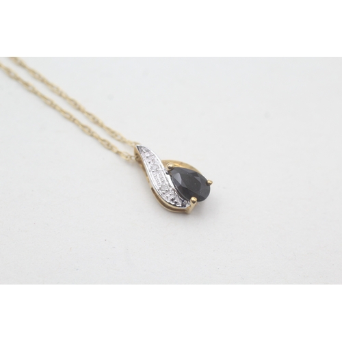 47 - 9ct gold sapphire and diamond set pendant necklace (1.2g)