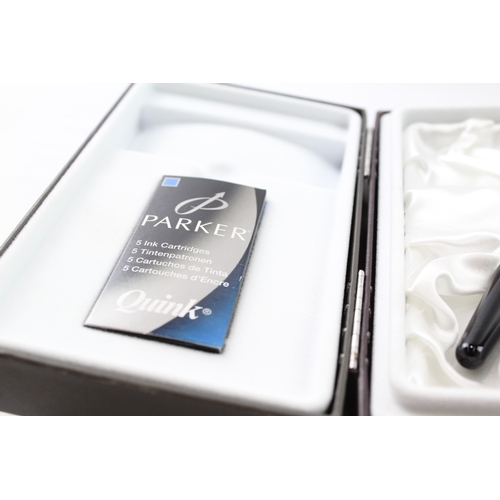 478 - Parker Sonnet Black Lacquer Fountain Pen w/ 18ct White Gold Nib, Ballpoint, Box