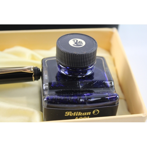 480 - Pelikan M200 Green & Black Fountain Pen w/ M Gold Plate Nib WRITING Original Box