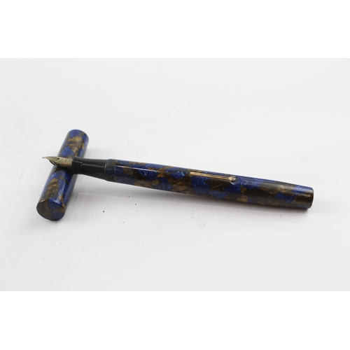 481 - Vintage Mabie Todd Blackbird Self Filling Navy Fountain Pen w/ 14ct Nib WRITING