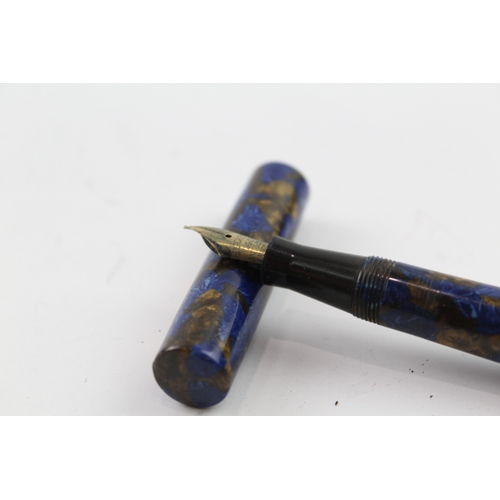 481 - Vintage Mabie Todd Blackbird Self Filling Navy Fountain Pen w/ 14ct Nib WRITING