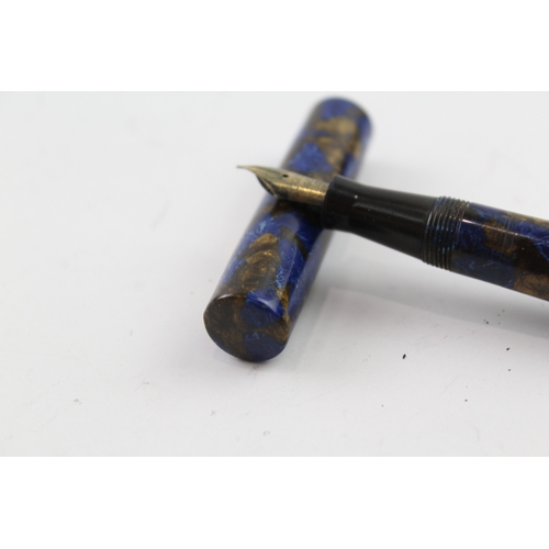 481 - Vintage Mabie Todd Blackbird Self Filling Navy Fountain Pen w/ 14ct Nib WRITING